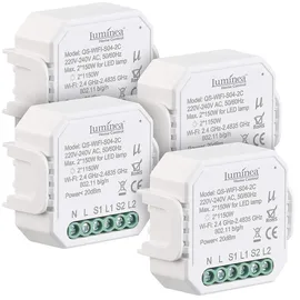Luminea Home Control 4er-Set WLAN-Unterputz-2-Kanal-Lichtschalter mit App & Sprachsteuerung