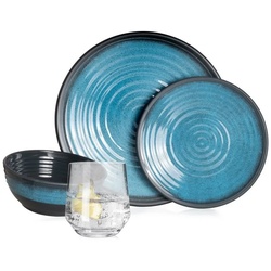 Moritz Geschirr-Set Camping Geschirr Stone Blue, Melamin, 12 – 28 tlg, Geschirrset Campinggeschirr Picknick Set 4 Personen blau|weiß