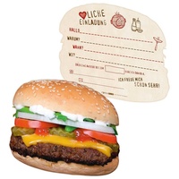 itenga Grußkarten itenga 12x Einladungskarten „Burger" gestanzt in Burgerform
