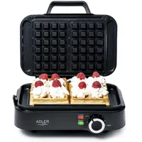Adler Europe - Kleines Doppelwaffeleisen 2000W - Einstellbare Heizstufe - Zwei klassische Waffeln gleichzeitig - Antihaftbeschichtung - 2 Kontrolllampen - Tiefe Waffelplatten