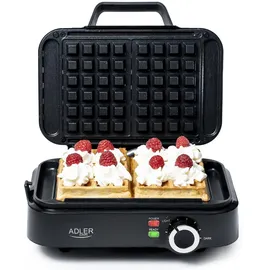 Adler Europe - Kleines Doppelwaffeleisen 2000W - Einstellbare Heizstufe - Zwei klassische Waffeln gleichzeitig - Antihaftbeschichtung - 2 Kontrolllampen - Tiefe Waffelplatten