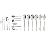 WMF Virginia Besteckset 12 Personen, 66 teilig 60 Teile mit Servierbesteck & Virginia Espressolöffel Set 6-teilig 10,8 cm, Cromargan protect Edelstahl teilmattiert, kratzbeständig, spülmaschinenfest