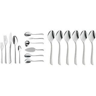 WMF Virginia Besteckset 12 Personen, 66 teilig 60 Teile mit Servierbesteck & Virginia Espressolöffel Set 6-teilig 10,8 cm, Cromargan protect Edelstahl teilmattiert, kratzbeständig, spülmaschinenfest