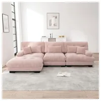 BBWL Sofa Modulares Ecksofa Chenille L-Form Cloud Couch mit Ottoman, tiefes 3-Sitzer Schlafsofa, luxuriös weich & flexibel fürs Wohnzimmer rosa
