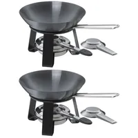 Kela Mini-Woks mit Rechaud 2er Set JOY, Ø 18 cm - Stahl - Edelstahlgriff - mit Pastenbrenner - 2er Set