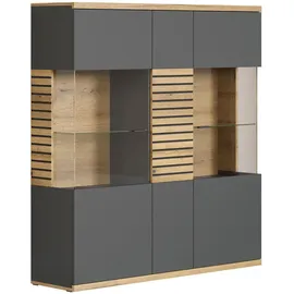VCM Vitrine Norris 131 x 38 x 147 cm Anthrazit/Evoke Eiche