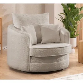 S-Style Drehsessel Ted Bouclé 107 x 94 x 100 cm Beige drehbar mit Kissen
