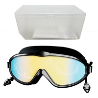 Skran Anti-Fog Schwimmbrille Unisex für Erwachsene, Polarisiert Schwimmbrille mit Ohrstöpsel, Breiten Gläsern, UV-Schutz, Selbstjustierender Nasensteg (Schwarz)