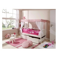 TICAA Himmelbett Lino Mini Kiefer weiß inkl. 2 Schubkästen stern-rosa