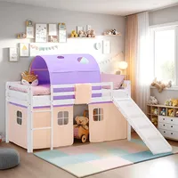 Homestyle4u Hochbett Kinder 90 x 200 cm Kiefer lackiert weiß lila