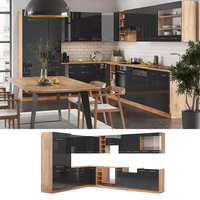 Vicco Eckküche, Schwarz Hochglanz, Honigeiche, Holzwerkstoff, L-Form,Formgebogen, 347x81.6x60 cm, Küchen, Eckküchen, Eckküchen ohne Geräte
