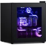 HCK 48L Mini Kühlschrank mit Glastür leise 39dB, Cyberpunk Getränkekühlschrank mit LED Beleuchtung, Flaschenkühlschrank, Mini Fridge 0-15°C für Gaming Deko, Minibar, Party, Schwarz