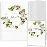 OLGS U-Heft und Impfpasshülle Set 3-teilig | Blumenkranz Blumen | Hüllen für den Untersuchungsheft & Impfpass | Geschenke Baby | Babygeschenke zur Geburt (U-Heft Set 3-teilig, Magnolien)