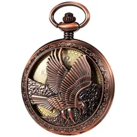TREEWETO Herren Taschenuhr mit Kette, Retro Adler Analog Steampunk Skelett Uhr, Mechanisch Handaufzug Taschenuhren mit römischen Ziffern für Herren - Rote Bronze