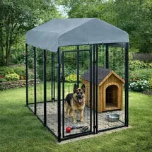 Estexo - Hundezwinger Hundekäfig Hundehaus 185x117x185 cm mit Dach Gehege Auslauf modular Schwarz