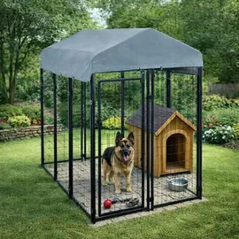Estexo - Hundezwinger Hundekäfig Hundehaus 185x117x185 cm mit Dach Gehege Auslauf modular Schwarz