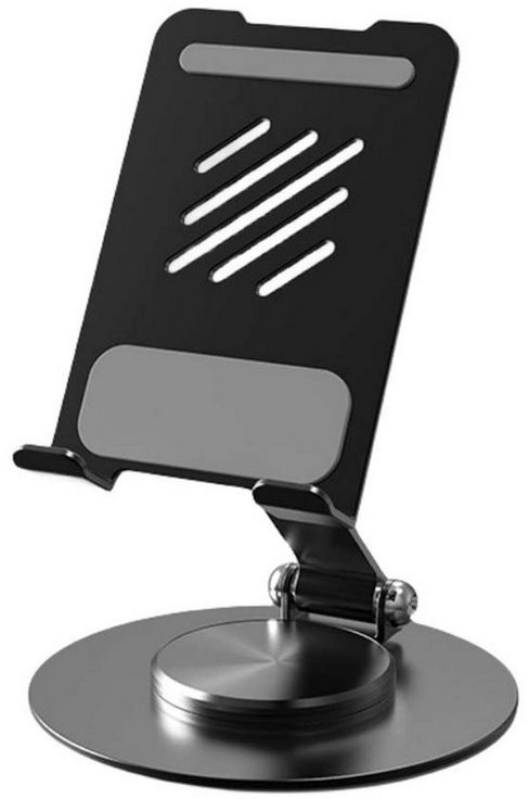 FIDDY Metall-360-Grad-Drehklapp-Desktop-Handy-Tablet-Ständer Smartphone-Halterung, (1-tlg., Verdicktes Metall, vierseitige Basis, verstärkte Stützstange) schwarz