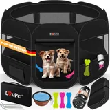 Lovpet Lovpet® Welpenlaufstall Tierlaufstall Faltbar Für Kleintiere Hunde Katzen Inkl. Hundenapf Hundelaufstall Freigehege Oxfordgewebe Pop-up System Indoor & Outdoor Schwarz