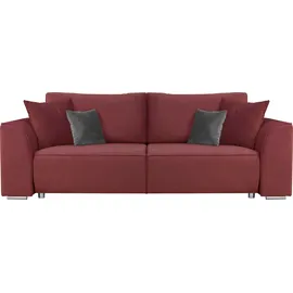 INOSIGN 3-Sitzer INOSIGN "BEATRICE, B: 250 cm - wahlweise mit Bettfunktion", rot, B:250cm H:92cm T:107cm, Sofas, u. Bettkasten, incl. 2 Zierkissen