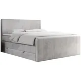 MKS Meble Boxspringbett, doppelbett mit Multipocket-Matratze und zwei Bettkästen - KING DOREN - 180x200cm - Hellgrau - H4 - Hellgrau
