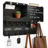 Fouvin Briefhalter Schlüsselbrett, Schlüsselkasten Holz, Schlüsselbrett Holz mit Ablage, mit Kreidetafel y 16 Haken, Schlüsselablage Wand, Schlüsselaufbewahrung für Eingang Flur Wohnzimmer (Schwarz)