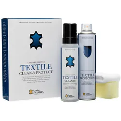 LEATHER MASTER Textil-Reinigungs- & Schutz-Kit, 2x Spray, 1x,Schwamm,  2x Tücher