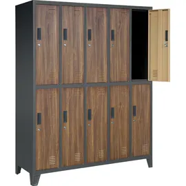 Jan Nowak Metallschrank 10 Fächer Stahl 172 x 136 x 45 cm Dunkelgrau/Braun