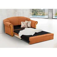 2-Sitzer HOME AFFAIRE "Milano, Schlafsofa im Landhaus-Stil, bequem, Liegefläche 188/124cm", orange (terrakotta), B:174cm H:87cm T:88cm, Chenille (70% Polyacryl, 30% Polyester) auf Korpus und Zierkissen, Sitz und Rücken im Blumenmuster »Paradise« (100% Polyester), Sofas, mit Bettfunktion