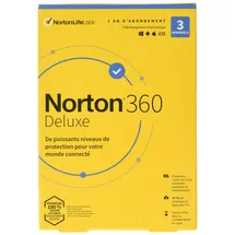 Symantec Norton 360 Deluxe Box Version (1 Jahr) 3 Peripheriegeräte, 25 GB Cloudspeicher, Mass Market, Win, Mac, Android, iOS, Französisch