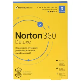Symantec Norton 360 Deluxe Box Version (1 Jahr) 3 Peripheriegeräte, 25 GB Cloudspeicher, Mass Market, Win, Mac, Android, iOS, Französisch