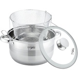 Platinum Frittiertopf 3 tlg Hochwertiger Edelstahl 18/10 Induktion Korb Fritteuse Ø24×14.5 cm, 6.6L Topf mit Deckel