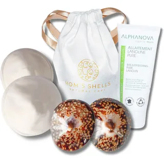 MOM'S SHELLS Integral – komplettes Still-Set: Perlmutt-Muscheln, reines Lanolin, waschbare Pads & Zubehör – Lindert Risse, Reizungen und Stillschmerzen (M+Lanolin 40ml)