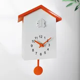 Kamanan Kuckucksuhr Wanduhr Moderne Kuckucksuhr mit Pendel, Cuckoo Clock mit Vogelstimme Kuckucksuhren mit Nachtruhefunktion, Pendeluhr für Zuhause Wohnzimmer Küche Büro Dekor(Weiß/Orange)
