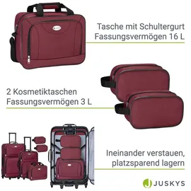 Juskys Trolley Kofferset Athen - 60 L, 2 Rollen, Weichschale, Handgepäck, Bordeaux