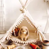 MINICAMP Kaninchen-Versteck - Gemütliches Hundebett für kleine Hunde - Stilvolles Katzen-Tipi -Niedliches Zelt für Kaninchen, Welpen - Hergestellt aus 100% Baumwolle, hypoallergen -Haustierzubehör(XS)