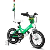 STITCH Little Rock 14 Zoll Kinderfahrrad für 3-5 Jahre Kinder Fahrrad, Jungen Fahrrad mit Stützrädern mit Korb & Bike Streamers,Grün