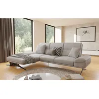 S-Style Möbel Ecksofa Kari mit Ottomane und Hohe schwarze Metall Füße in Samt-Stoff, mit Wellenfederung grau