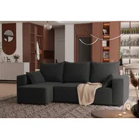 4ALLHOME Ecksofa Cordi mit Schlaffunktion, Couch, Sofa mit Bettkasten, Cord, Eckcouch, L-Form Poso 34 Graphit - Grau