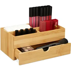 Relaxdays Relaxdays Bambus Kosmetik Organizer, multifunktional, 4 Fächer & Schublade, Schmuckkästchen, Ordnungsbox Büro, natur