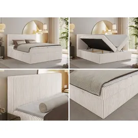MKS Meble Boxspringbett 160x200 Beige Cord, Boxspringbett mit Matratze H3, Bett mit Bettkasten and Kopfteil, Doppelbett mit Stauraum, Polsterbett - Tiliano