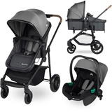 Bebeconfort Haze Trio, Kinderwagen 3-in-1 Komplettset, 0–4 Jahre, max. 22 kg, 2-in-1-Sitzeinheit, wendbarer und leichter Baby-Kinderwagen, i-Size-Babyschale, kompakt zusammenklappbar, Tinted Stone