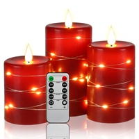 LED Kerzen, LED-Sternenhimmel-Lichterkette, mit 11-Tasten-Fernbedienung, 24-Stunden-Timer-Funktion, tanzende Flamme, echtes Wachs (rot)