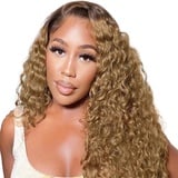 TQPQHQT Perücke Damen Echthaar Perücke Lace Front Wig For Black Women Honey Blonde Wigs 1B/27 Ombre Wigs Brazilian Human Hair Wig Jerry Curly Wig 4x4 Lace Closure Wig 20 Zoll