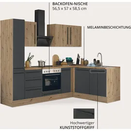kochstation Winkelküche Florida L-Form 240 x 165 cm schwarz