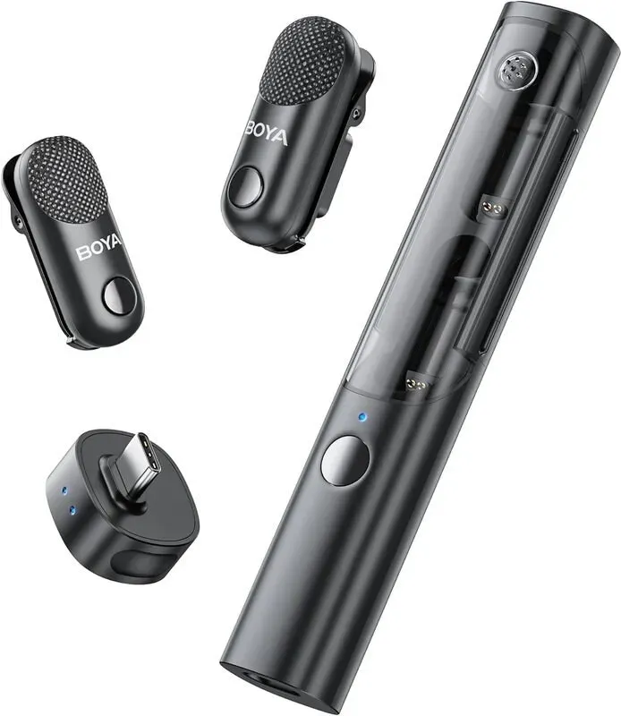 BOYA Magic-05 USB-C KI-gestütertes, transformierbares kabelloses Lavalier-Mikrofon für Kamera, iPhone 16/17, Android, Desktop (2 TX + 1 RX + Ladecase)