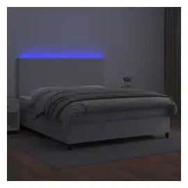 vidaXL Boxspringbett mit Matratze & LED Weiß 160x200 cm Kunstleder