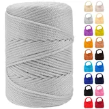 LEREATI Polyester Garn 3mm x 170m, Makramee Garn 3mm Geflochten Makramee Schnur Bunt, Macrame Cord 3mm Farbig für Geschenk, Häkeltasche, Umhängetasche, Platzteller, Wohndekorationen (Hellweiß Grau)