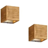 meineWunschleuchte 2er Set Kleine Up And Down Led Innen Wandlampen Aus Echtholz, Quadrat 11cm