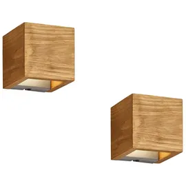 meineWunschleuchte 2er Set Kleine Up And Down Led Innen Wandlampen Aus Echtholz, Quadrat 11cm