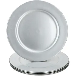 6x Platzteller Silber Glitzer Ø33cm Dekoteller leicht Kunststoff Weihnachten
